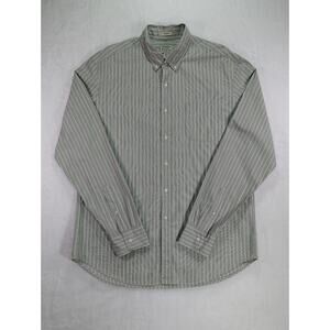 J.Crew Classic Secret Wash Size Large White w/Green Vertical Stripes Long Sleeve